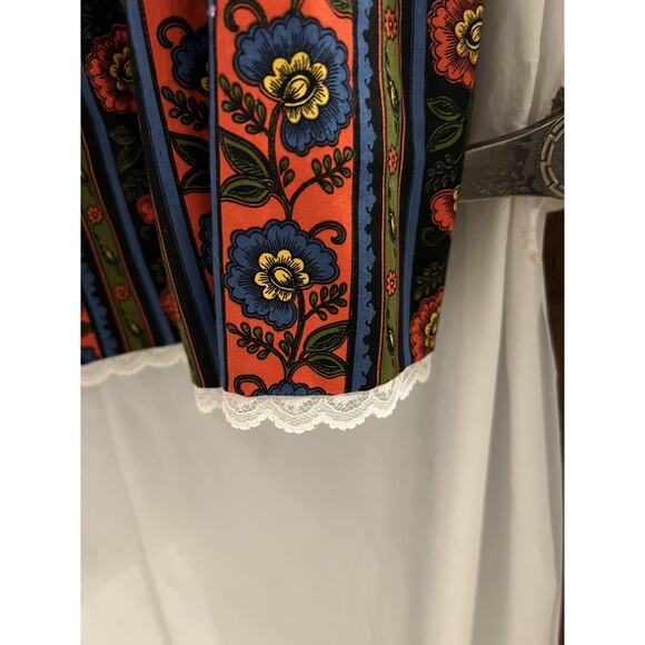 Original Alpen Trachten Black Green Red Floral Striped Dirndl Skirt Lace Trim 46 - Picture 3 of 8